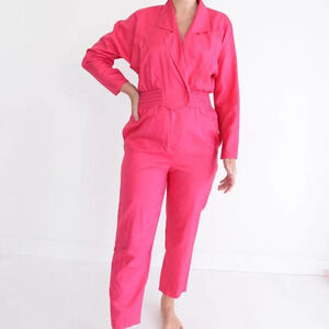 Vintage Joan Walters Petites Neon Pink Zip Up Jumper Size 4  Barbiecore 80's